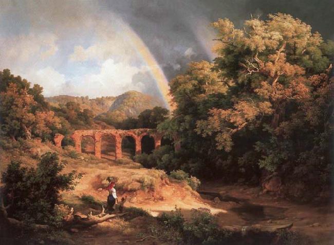 Karoly Marko the Elder Italian Landscape with Viaduct and Rainbow Sweden oil painting art